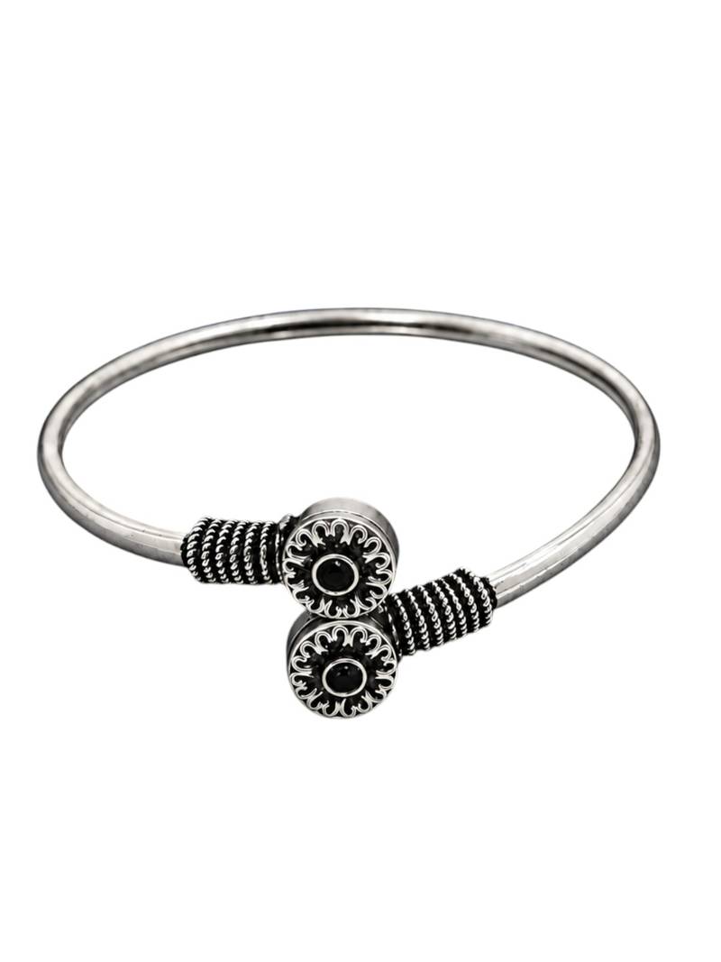 German silver oxidized floral motif black kada bracelet