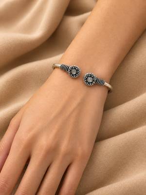 German silver oxidized floral motif clear kada bracelet 5
