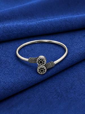 German silver oxidized floral motif black kada bracelet 2