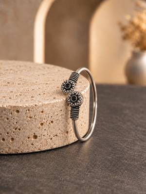 German silver oxidized floral motif black kada bracelet 3