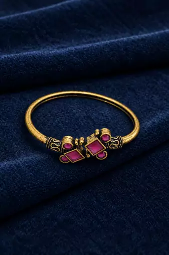Gold plated geometric wine adjustable kada bracelet