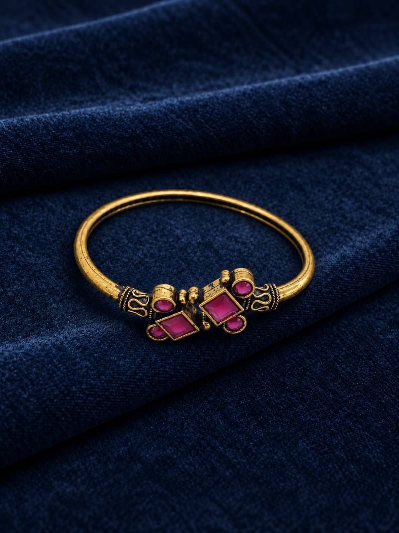 Gold plated geometric wine adjustable kada bracelet