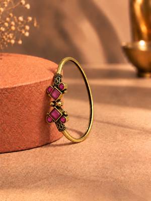 Gold plated geometric wine adjustable kada bracelet 2