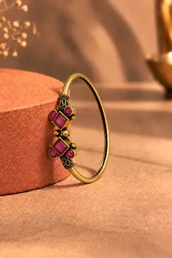 Gold plated geometric wine adjustable kada bracelet