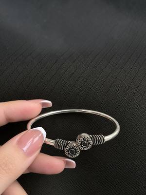 German silver oxidized floral motif black kada bracelet 4