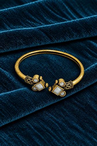 Gold plated geometric white adjustable kada bracelet