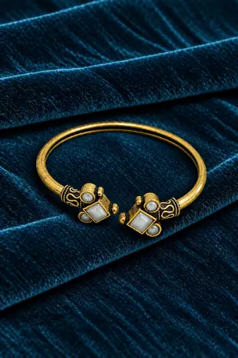 Gold plated geometric white adjustable kada bracelet