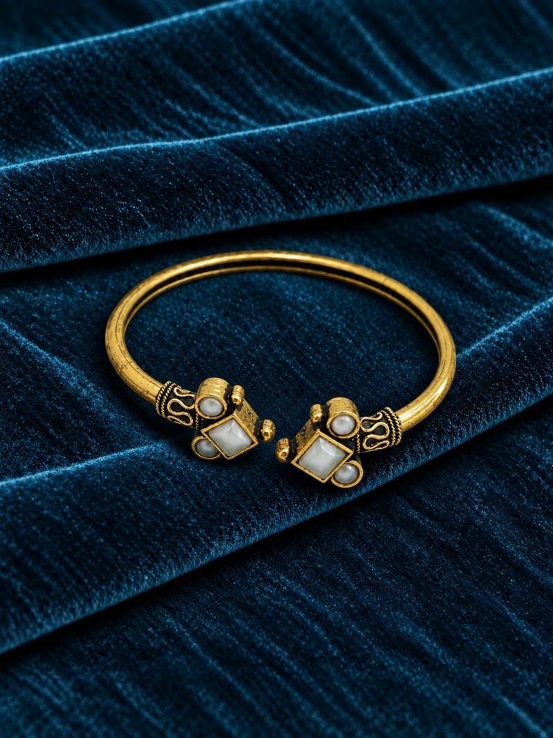 Gold plated geometric white adjustable kada bracelet