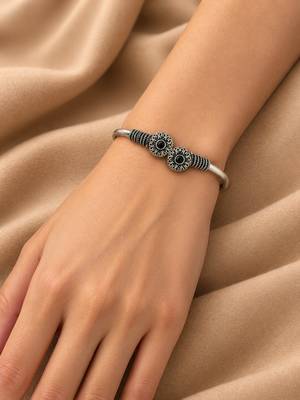 German silver oxidized floral motif black kada bracelet 5