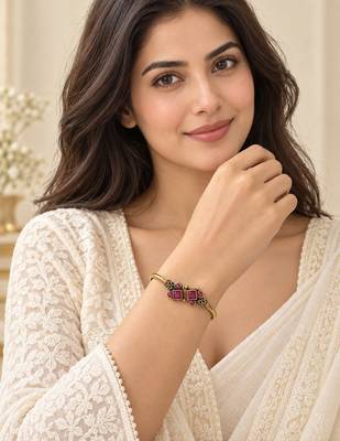 Gold plated geometric wine adjustable kada bracelet 4