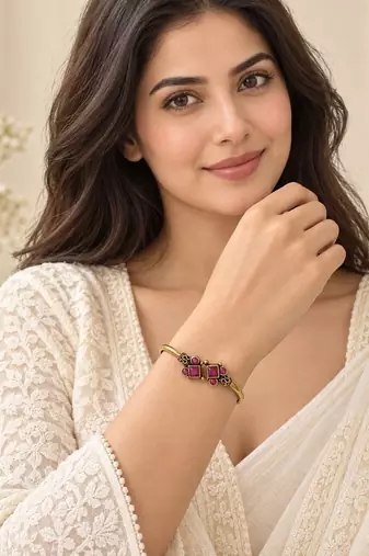 Gold plated geometric wine adjustable kada bracelet