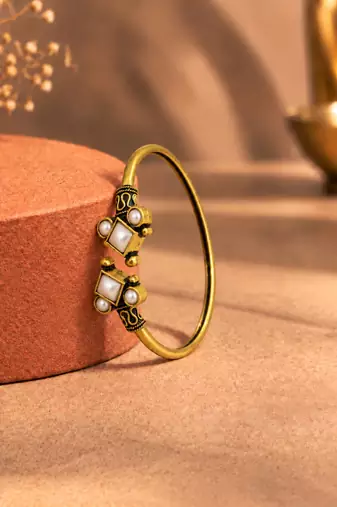 Gold plated geometric white adjustable kada bracelet