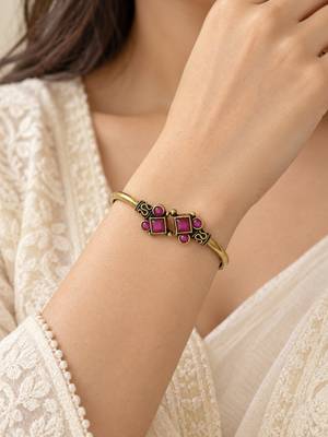 Gold plated geometric wine adjustable kada bracelet 5