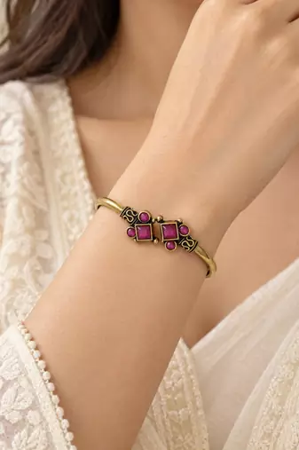 Gold plated geometric wine adjustable kada bracelet