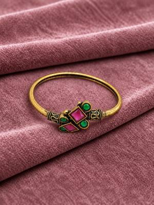 Gold plated geometric red green adjustable kada bracelet 1