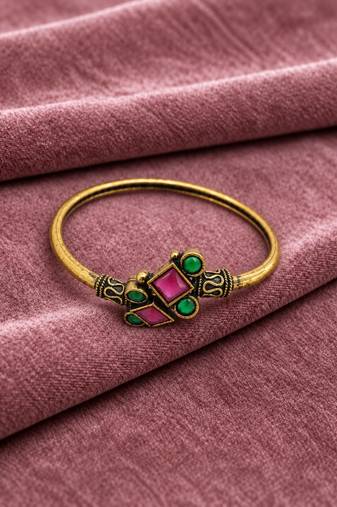 Gold plated geometric red green adjustable kada bracelet