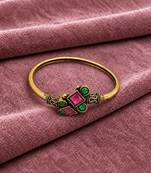 Gold plated geometric red green adjustable kada bracelet