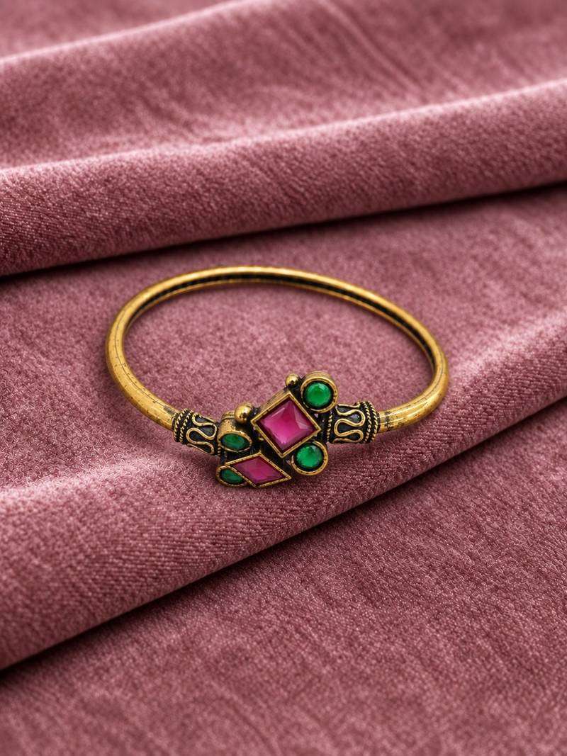 Gold plated geometric red green adjustable kada bracelet