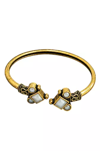Gold plated geometric white adjustable kada bracelet