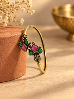Gold plated geometric red green adjustable kada bracelet 2