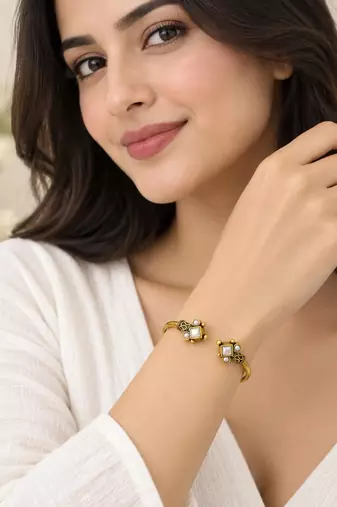 Gold plated geometric white adjustable kada bracelet