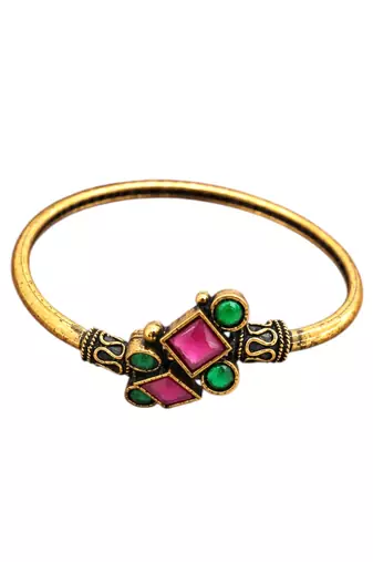 Gold plated geometric red green adjustable kada bracelet
