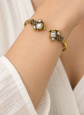 Gold plated geometric white adjustable kada bracelet 5