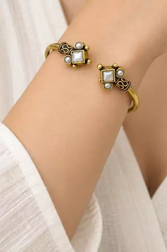 Gold plated geometric white adjustable kada bracelet