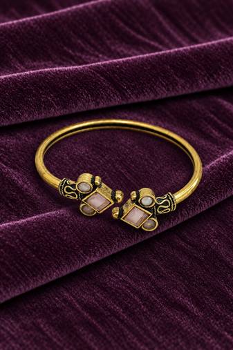Gold plated geometric pink adjustable kada bracelet