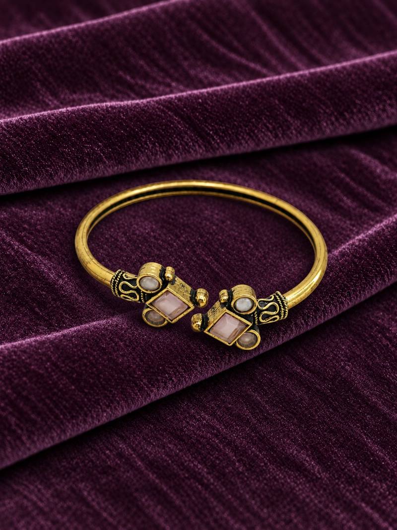 Gold plated geometric pink adjustable kada bracelet