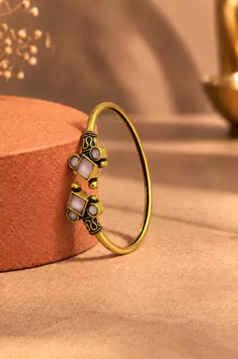 Gold plated geometric pink adjustable kada bracelet