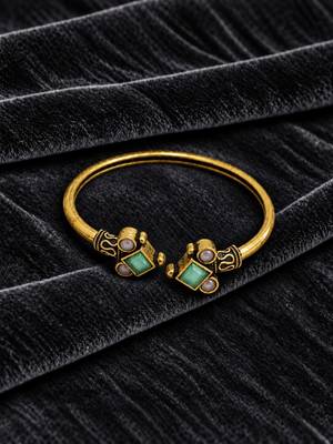 Gold plated geometric pink green adjustable kada bracelet 1