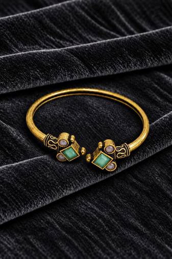 Gold plated geometric pink green adjustable kada bracelet