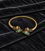Gold plated geometric pink green adjustable kada bracelet