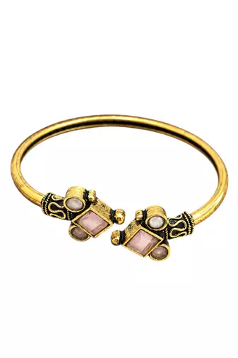 Gold plated geometric pink adjustable kada bracelet