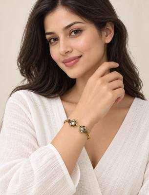 Gold plated geometric pink adjustable kada bracelet 4