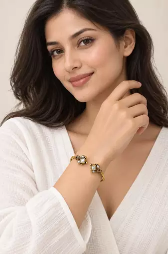 Gold plated geometric pink adjustable kada bracelet