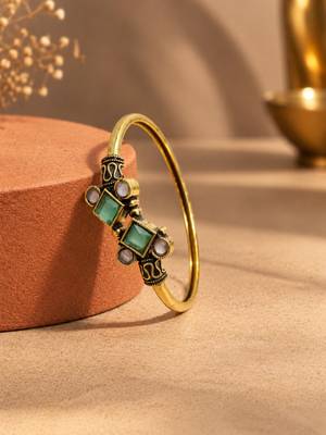Gold plated geometric pink green adjustable kada bracelet 2