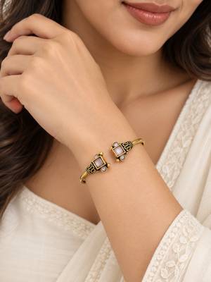 Gold plated geometric pink adjustable kada bracelet 5