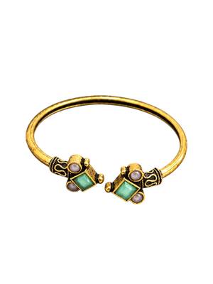 Gold plated geometric pink green adjustable kada bracelet 3