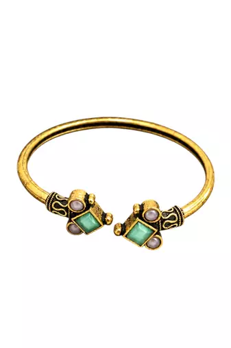 Gold plated geometric pink green adjustable kada bracelet