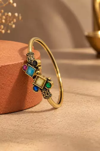 Gold plated geometric multi adjustable kada bracelet