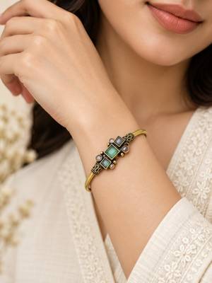 Gold plated geometric pink green adjustable kada bracelet 5