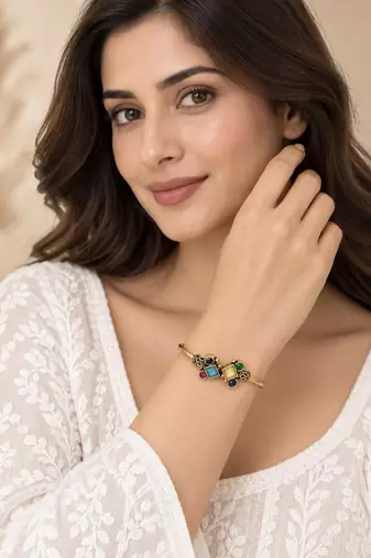 Gold plated geometric multi adjustable kada bracelet
