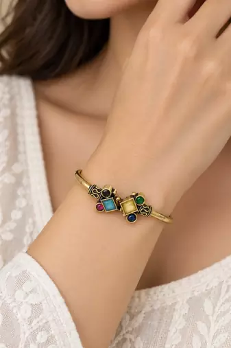 Gold plated geometric multi adjustable kada bracelet