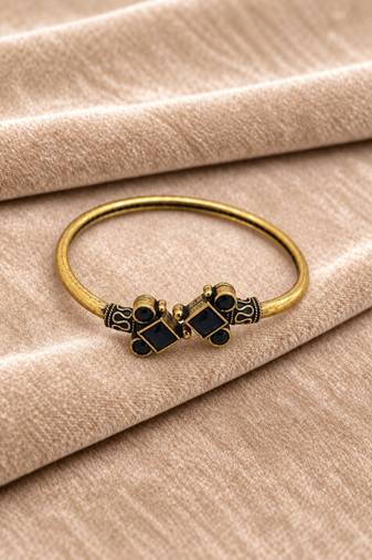 Gold plated geometric black adjustable kada bracelet