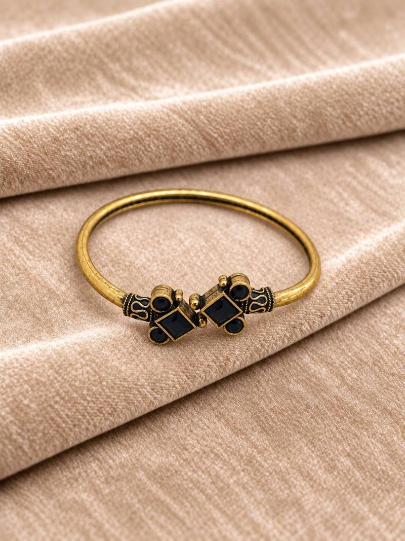 Gold plated geometric black adjustable kada bracelet