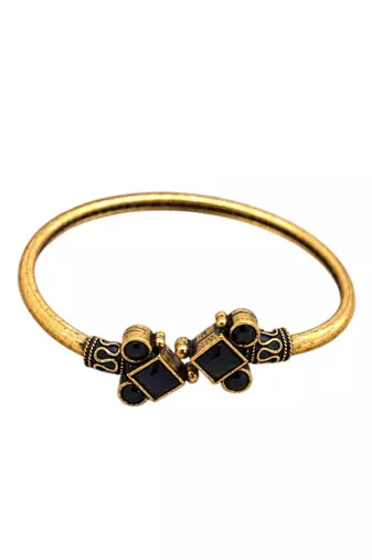 Gold plated geometric black adjustable kada bracelet