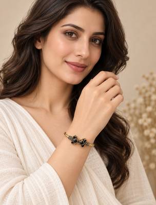 Gold plated geometric black adjustable kada bracelet 4