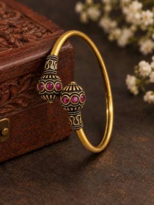 Gold plated wine adjustable kada bracelet 1